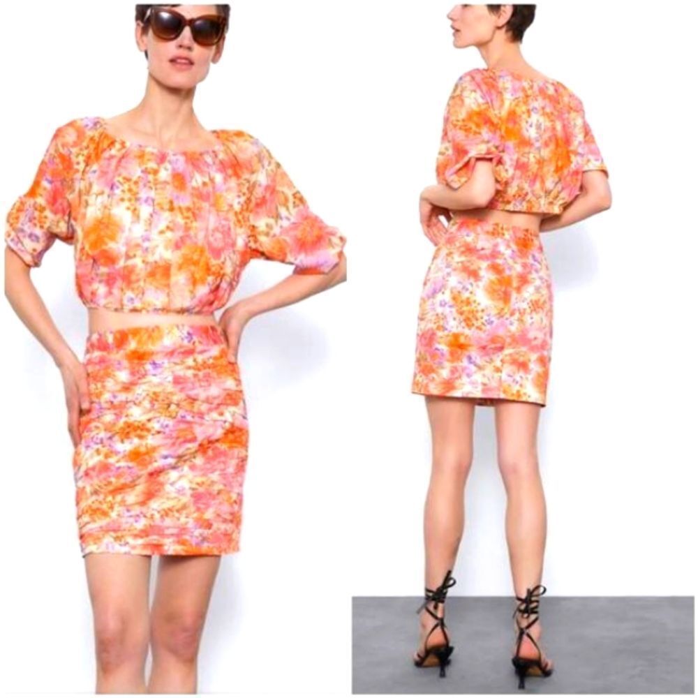 Zara NWT High Waist Floral Draped Mini Skirt Size M #0233